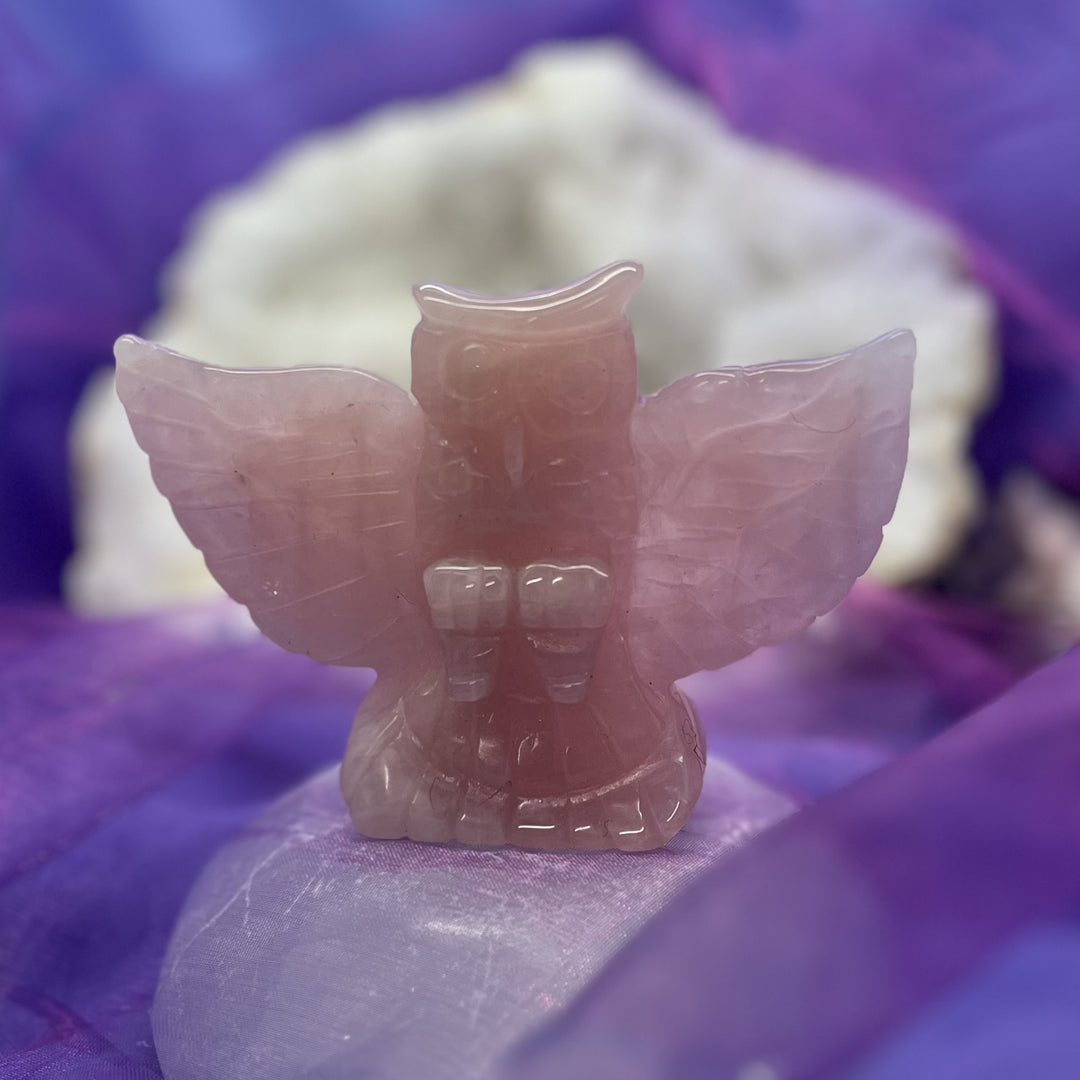 Rose Quartz Winged Owl 7.6 cm